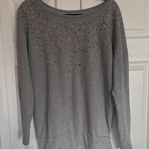 DKNY JEABS Gray Studded Long Sleeve Top